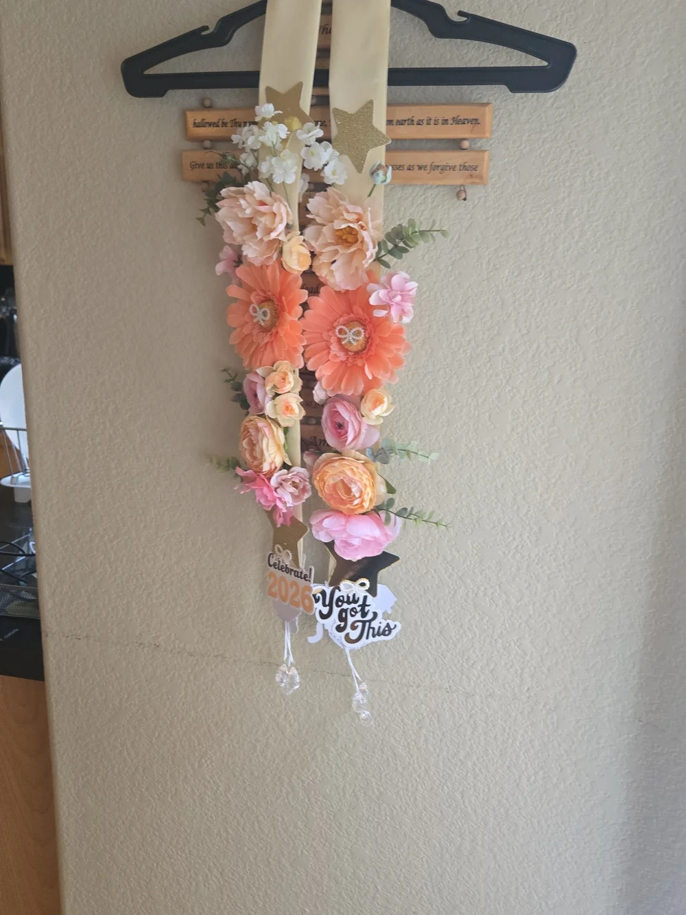 Hand Crafted Purple & Pink Floral Lei with Pearls and Tassels